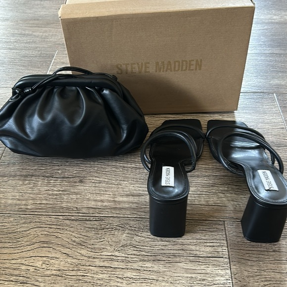 Steve Madden Black Strappy Heels and Clutch Set - Picture 4 of 9